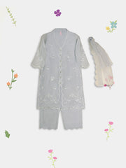 (Kids) 3 Piece -Embroidered Pure Cotton Net Suit KD-076