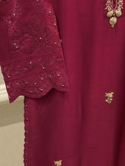 3 Piece- Pure Sheesha Silk Embroidered Suit S115228