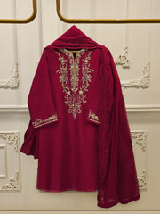 3 Piece- Pure Sheesha Silk Embroidered Suit S115422
