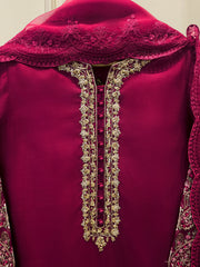 3 Piece- Pure Khadi Silk Embroidered Suit S113723
