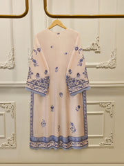2 Piece Pure Printed Khaddi Silk – Peach & Blue Floral Suit S115547