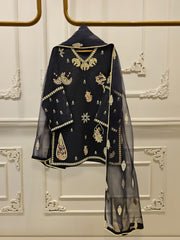 3 Piece- Pure Silk Net Embroidered Suit S111669