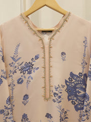 2 Piece Pure Printed Khaddi Silk – Peach & Blue Floral Suit S115547