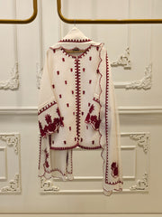 3 Piece - Pure Embroidered Cotton Net Suit S111855