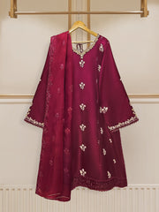 3 Piece - Pure Raw Silk Embroidered Suit S109771