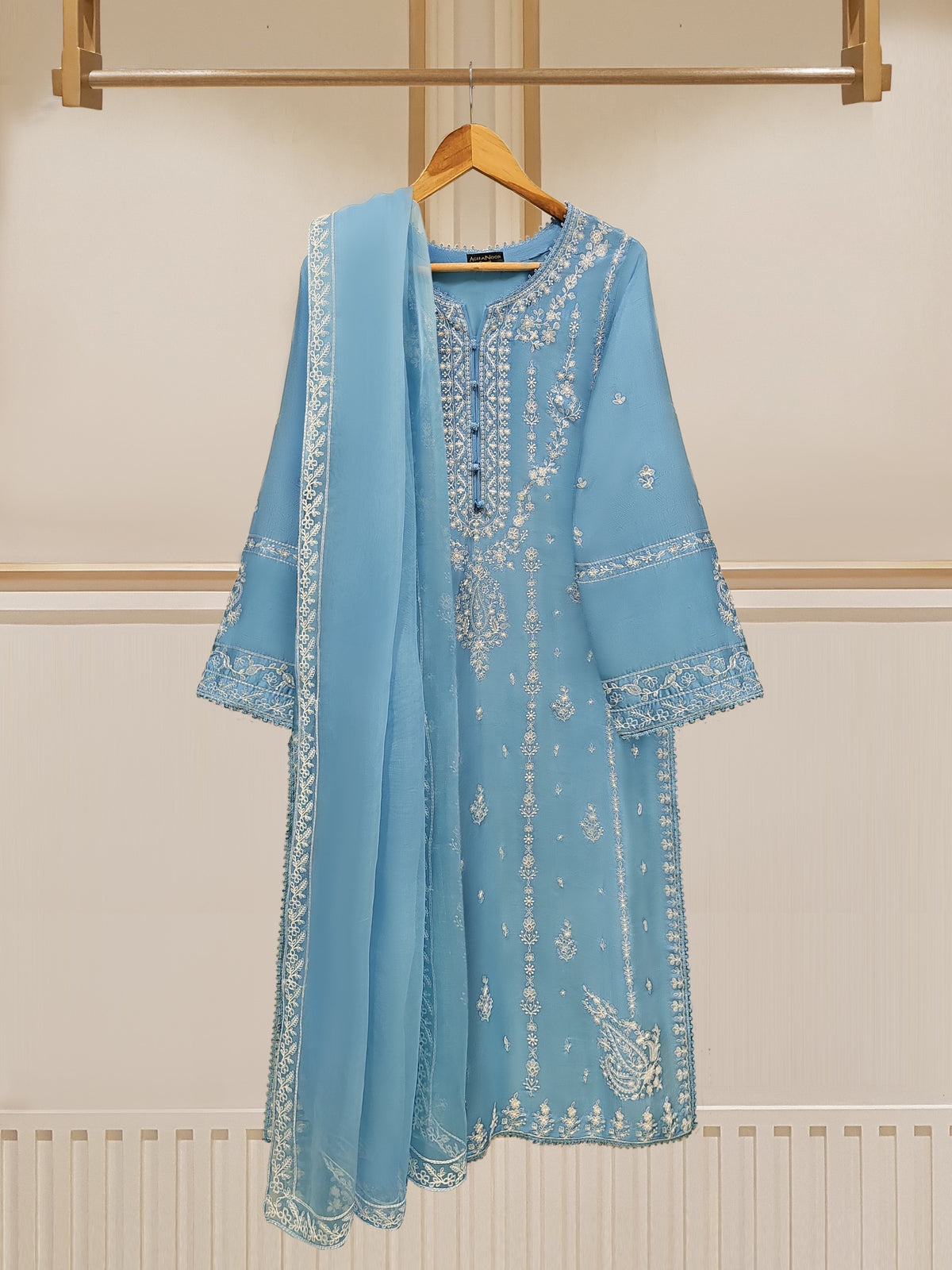 3 Piece - Pure Raw Silk Embroidered Suit S109637