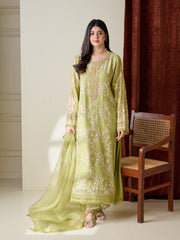 3 Piece - Pure Cotton Net Embroidered Suit S110238
