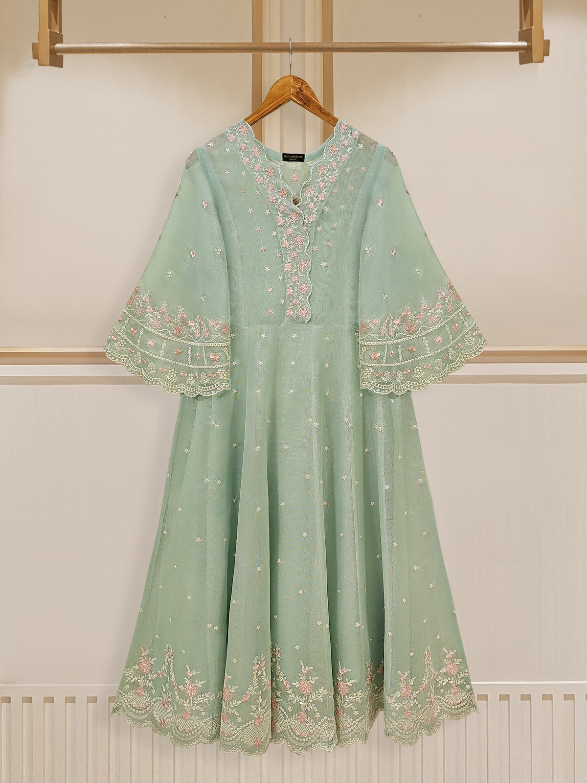 2 Piece - Pure Cotton Net Embroidered Frock S109632
