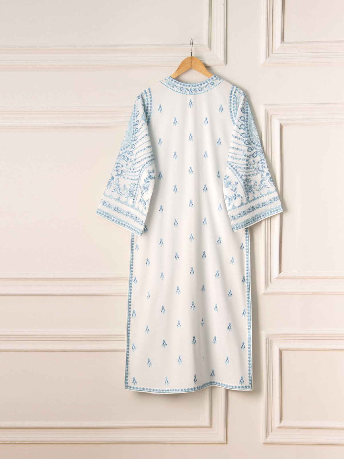 Hues Atelier Pret Embroidered Karandi Jamawar 3 Piece Suit Lakhnawi Blue Formal