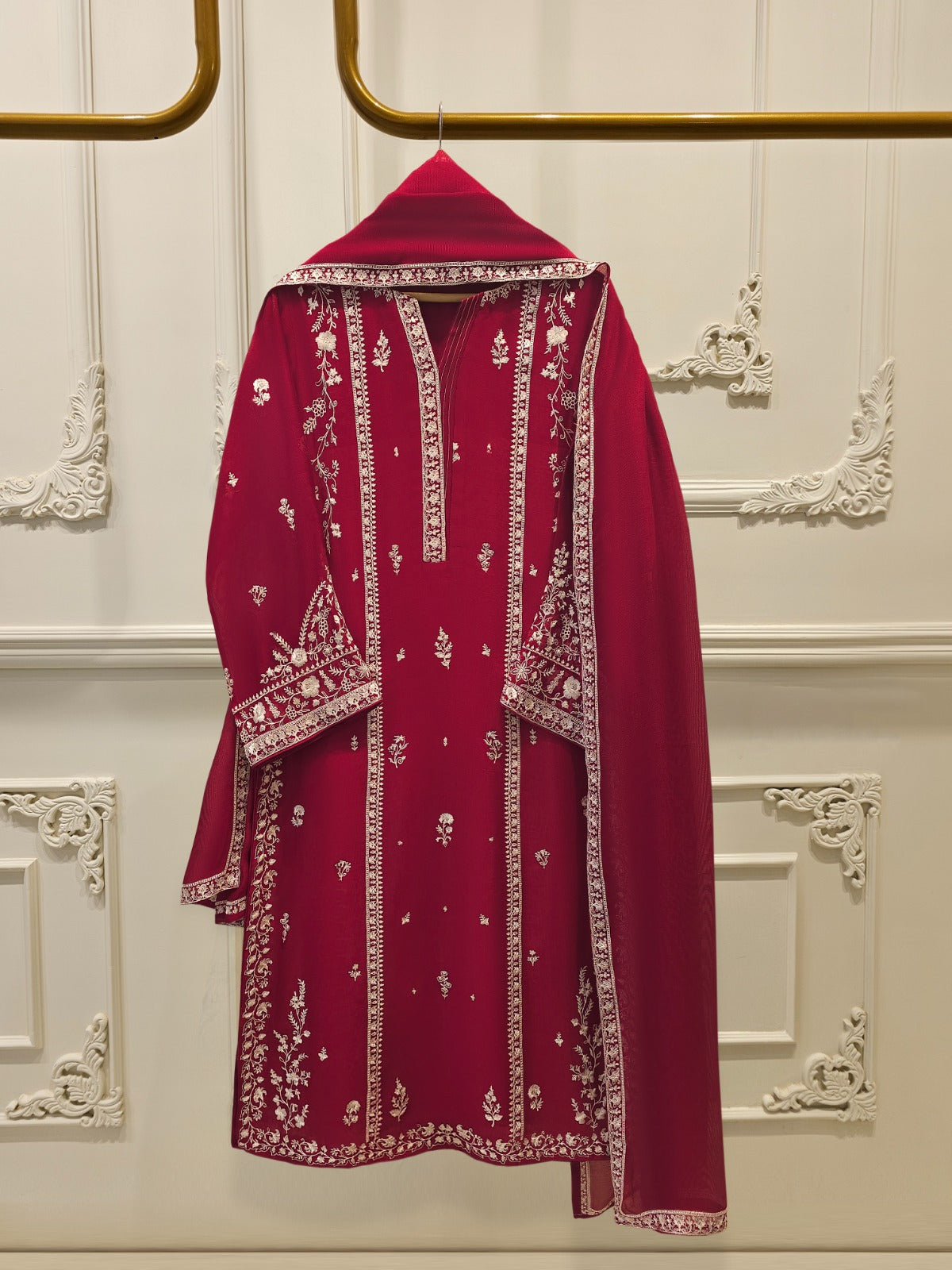 3 Piece - Pure Embroidered Cotton Net Suit S111910