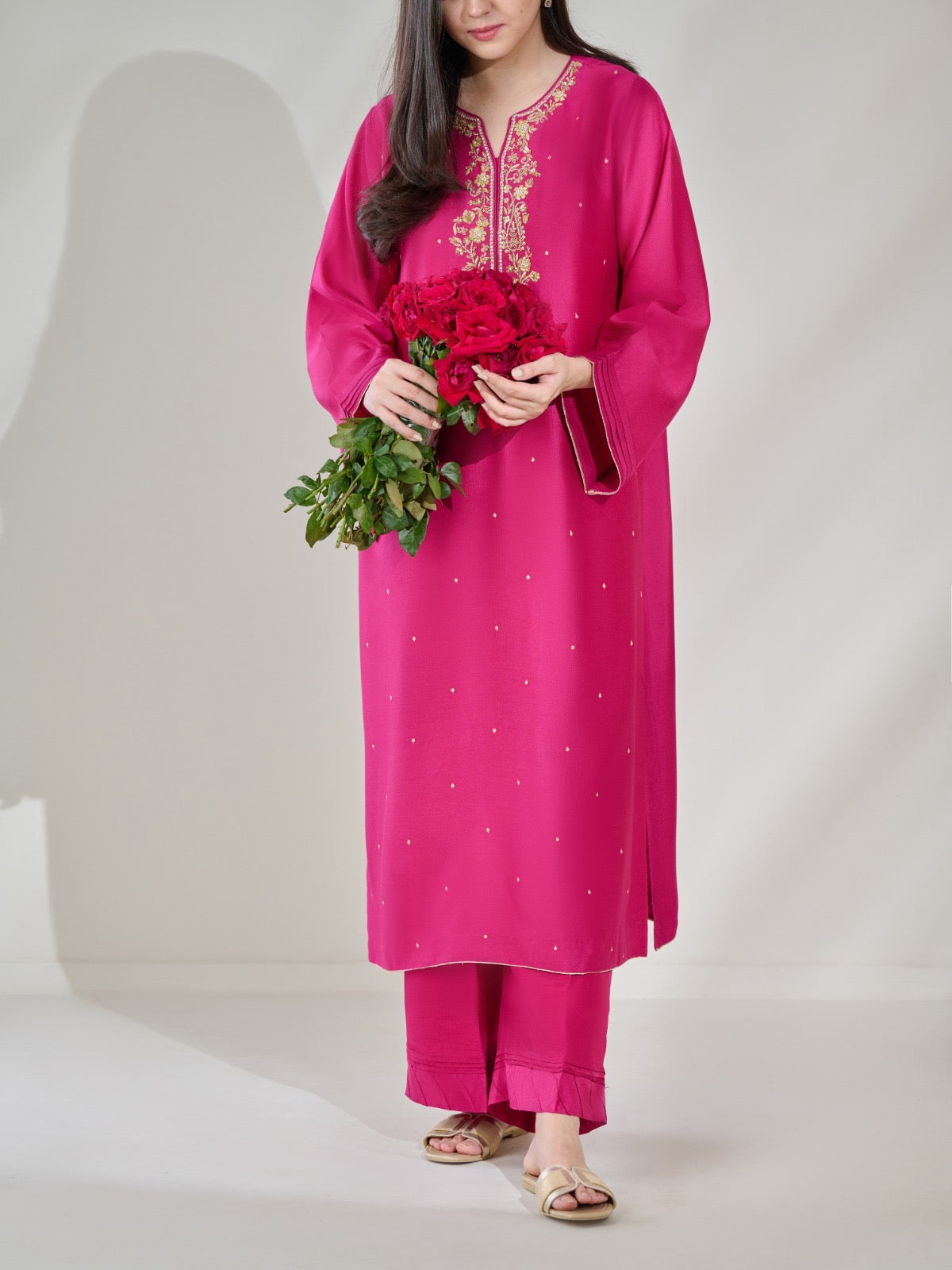 2 Piece- Pure Silk Net Embroidered Suit S110377