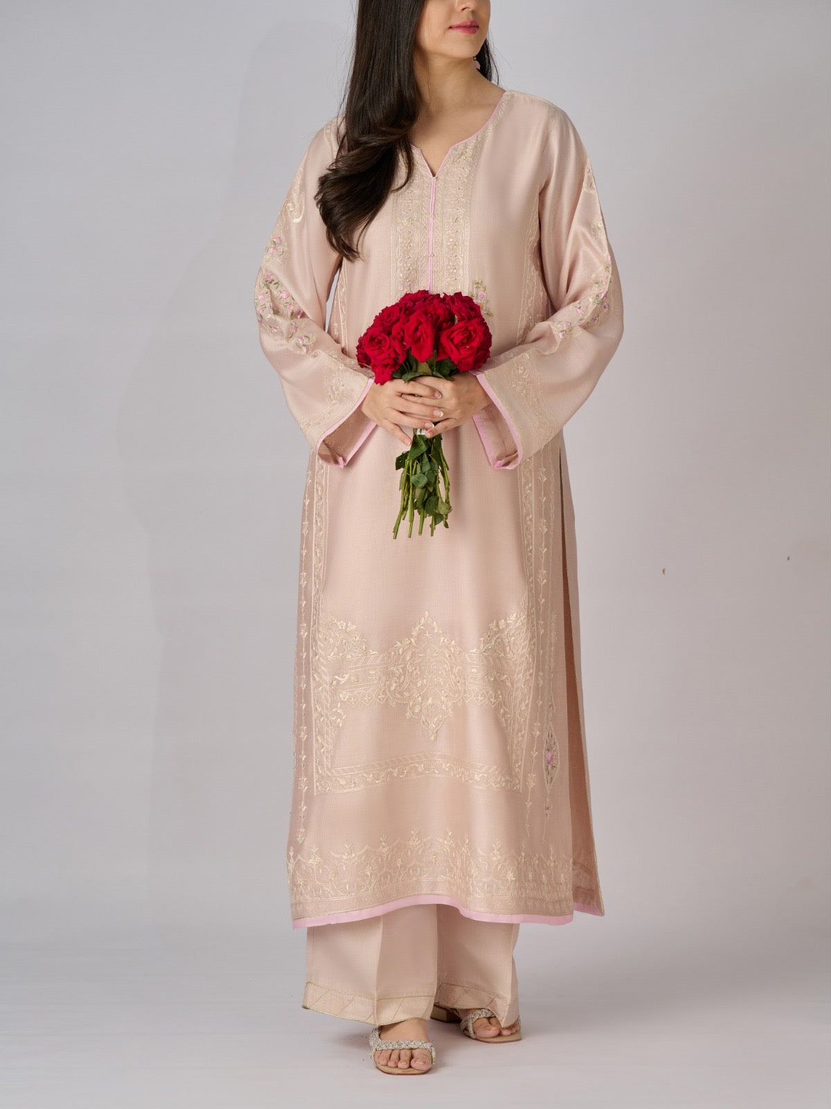 2 Piece- Pure Silk Net Embroidered Suit S110313
