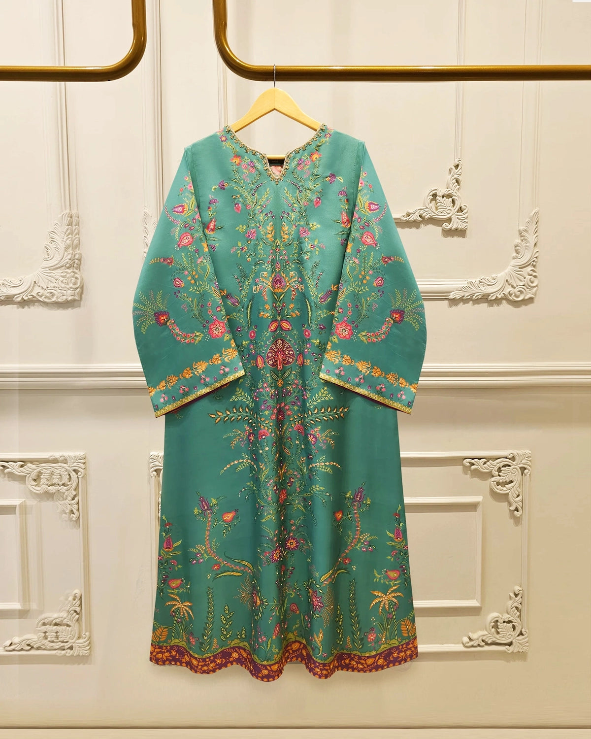 2-Piece Pure Printed Silk Suit with Khadi Silk Pants S115262