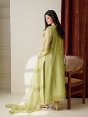3 Piece - Pure Cotton Net Embroidered Suit S110238