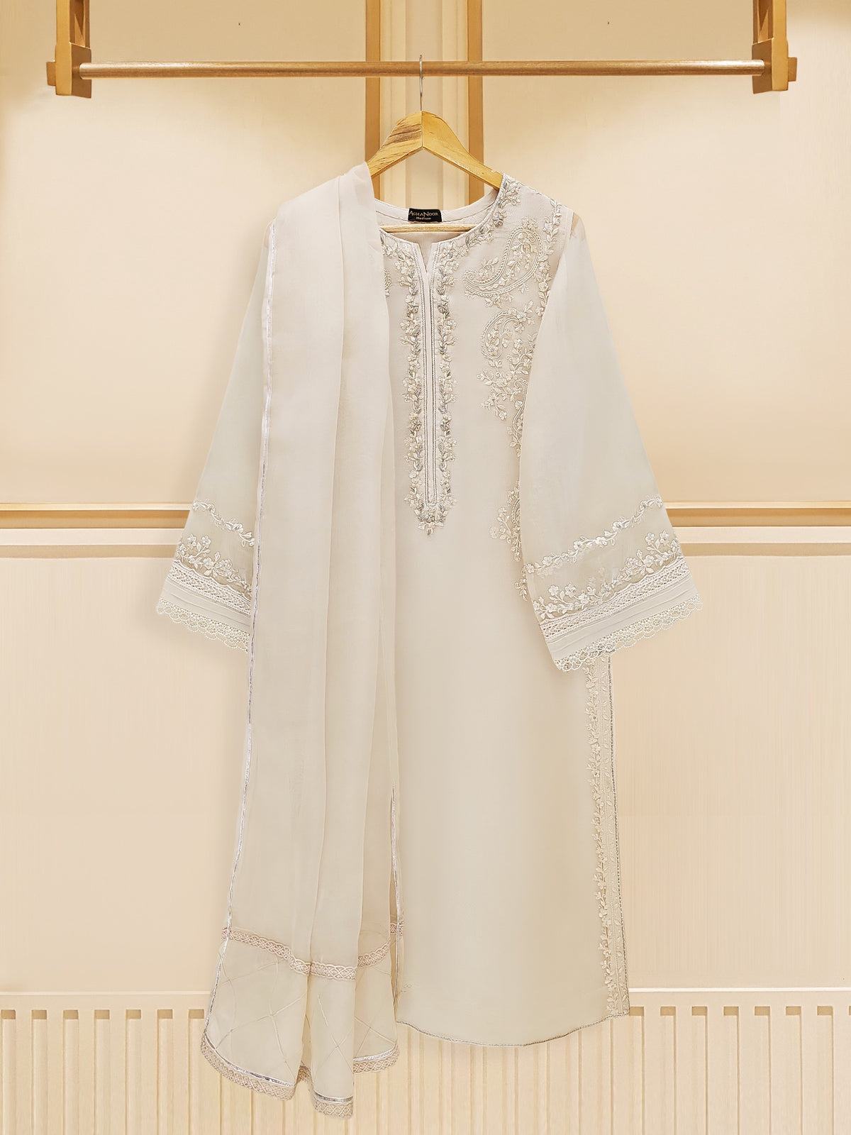 3 Piece - Pure Organza Embroidered Suit S109450