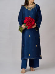 2 Piece- Pure Silk Net Embroidered Suit S110334