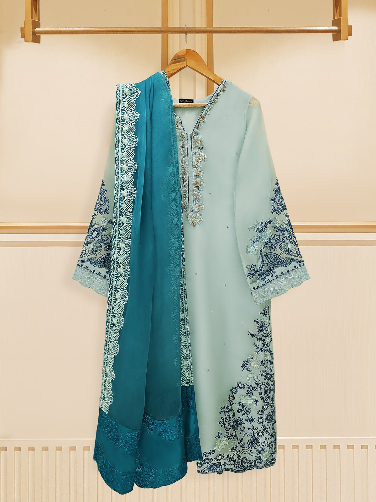 3 Piece - Pure Organza Embroidered Suit S109311