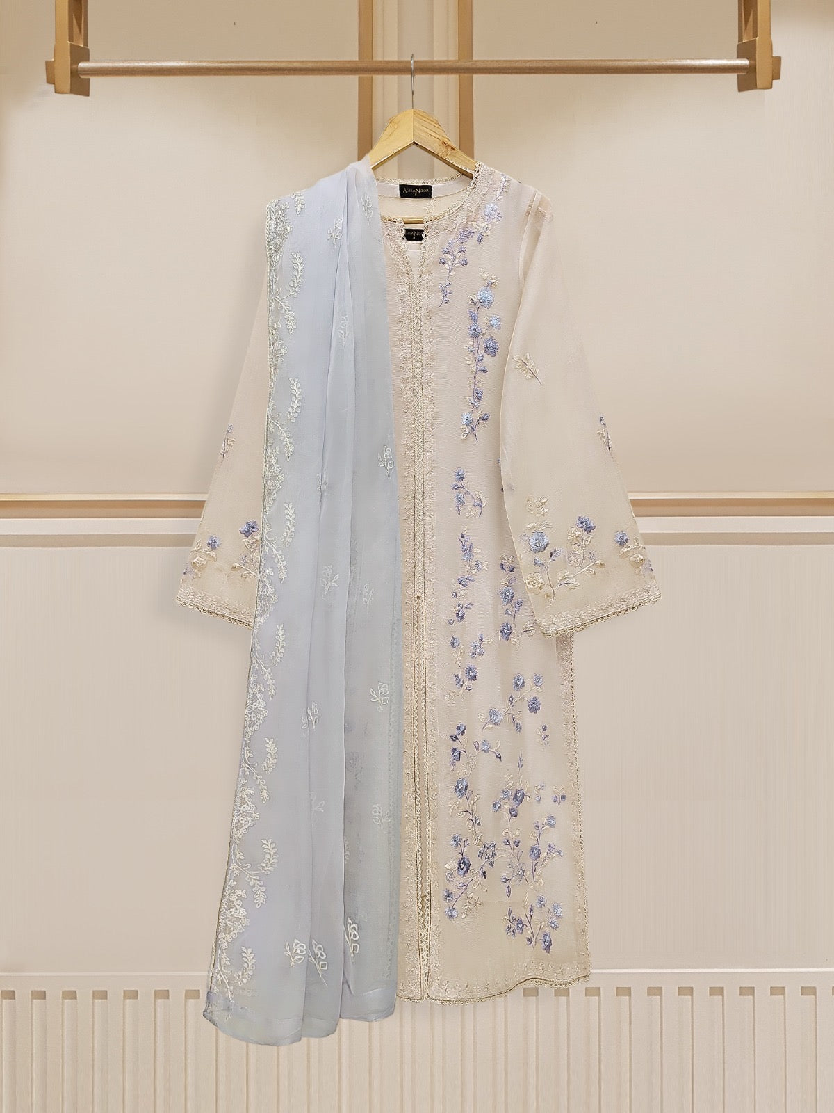 3 Piece - Pure Cotton Net Embroidered Suit S109841