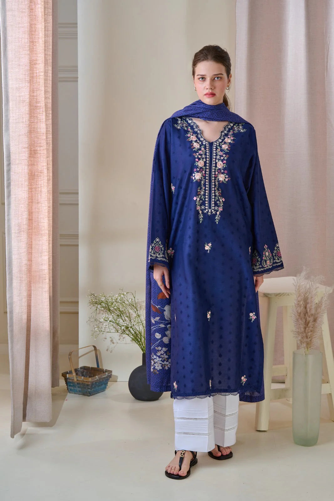 (Unstitched) Pure Embroidered Jacquard Shirt KJ-4355