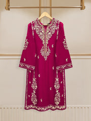 3 Piece - Pure Cotton Net Embroidered Suit S110187