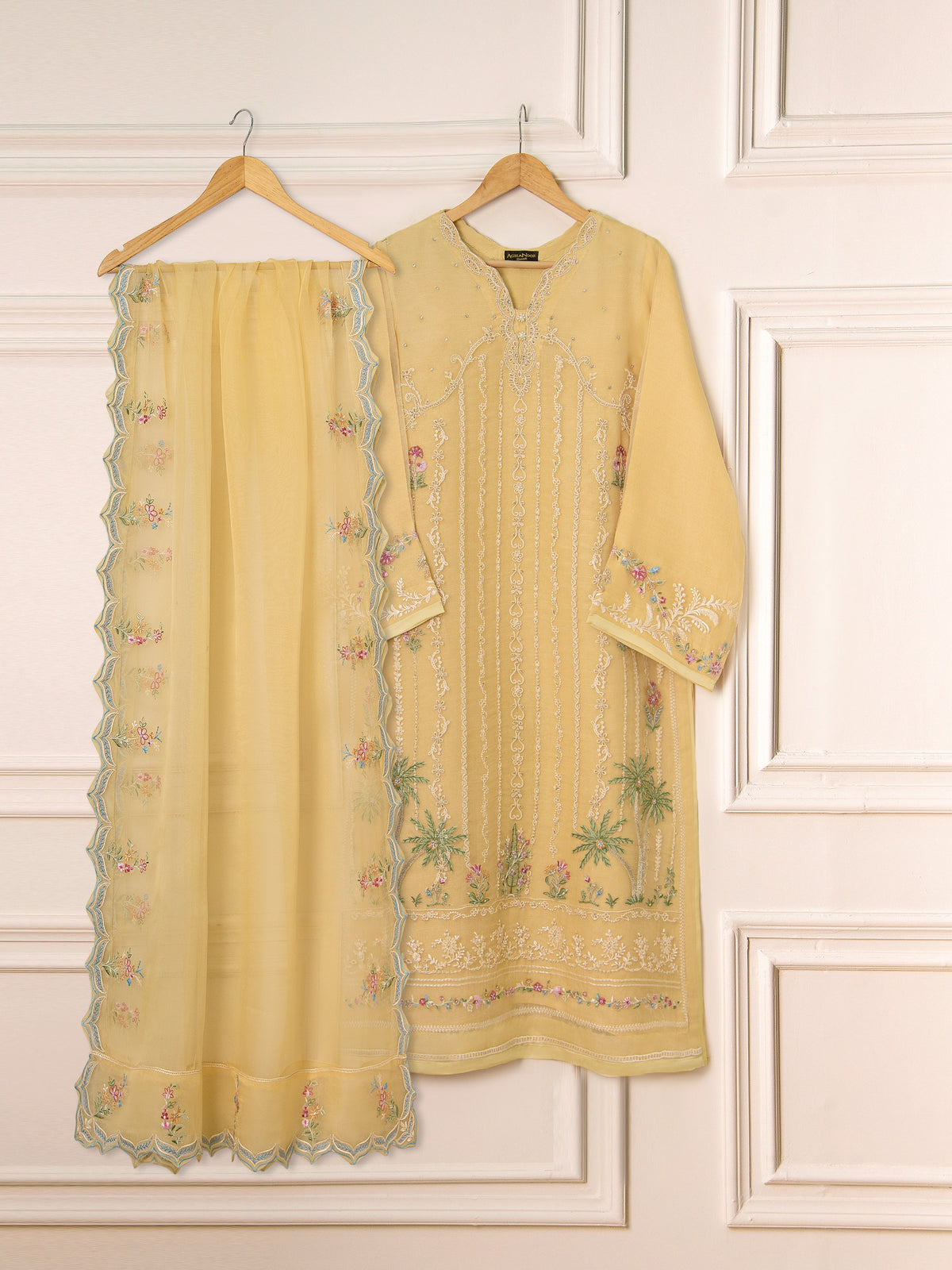 3 Piece - Pure Organza Embroidered Suit S111543