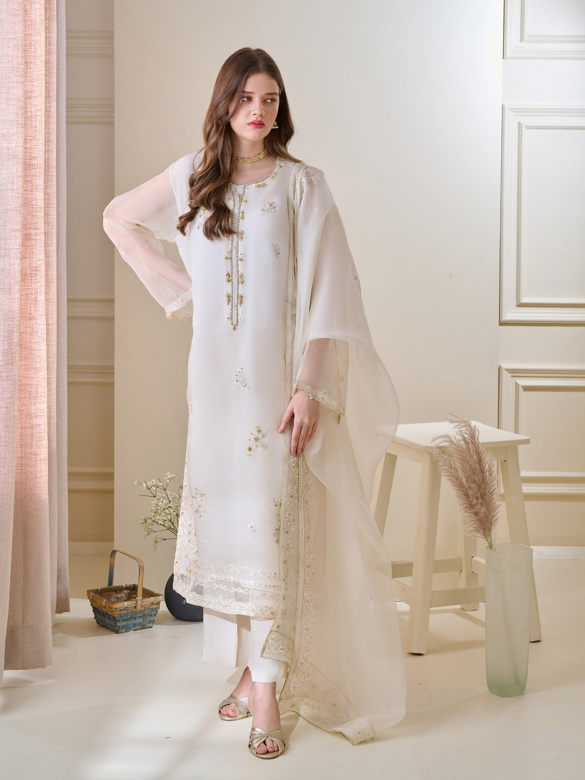 3 Piece - Pure Organza Embroidered Suit S110162
