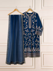 3 Piece- Pure Silk Net Embroidered Suit S111280
