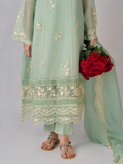 3 Piece - Pure Cotton Net Embroidered Suit S110331
