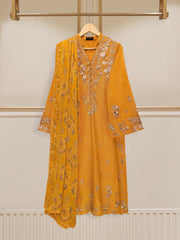 3 Piece - Pure Cotton Net Embroidered Suit S109935