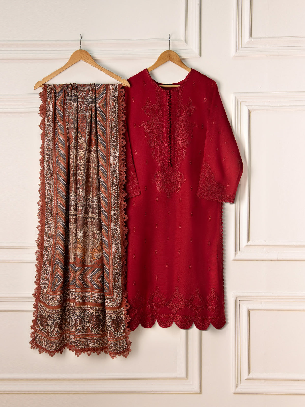 3 Piece- Pure Cotton Net Embroidered Suit S110884
