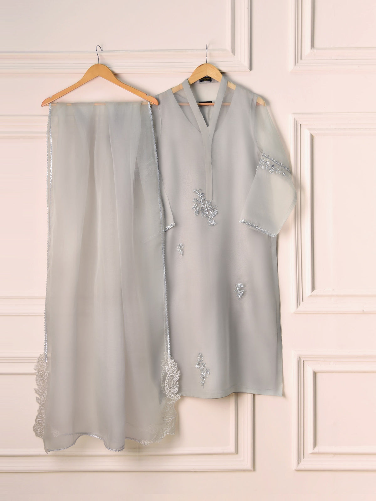 3 Piece - Pure Organza Embroidered Suit S110491