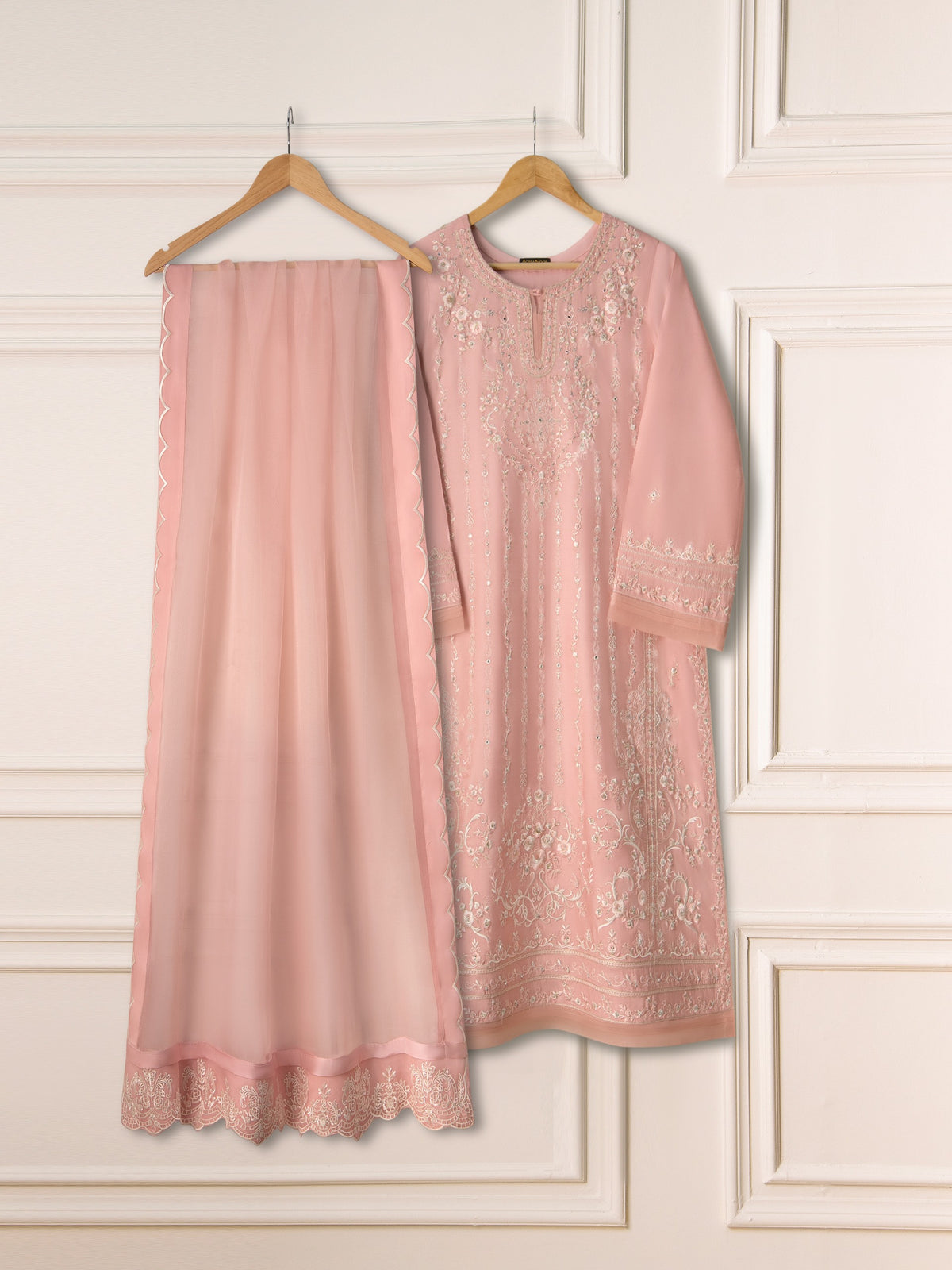 3 Piece- Pure Silk Net Embroidered Suit S111203