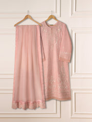 3 Piece- Pure Silk Net Embroidered Suit S111203
