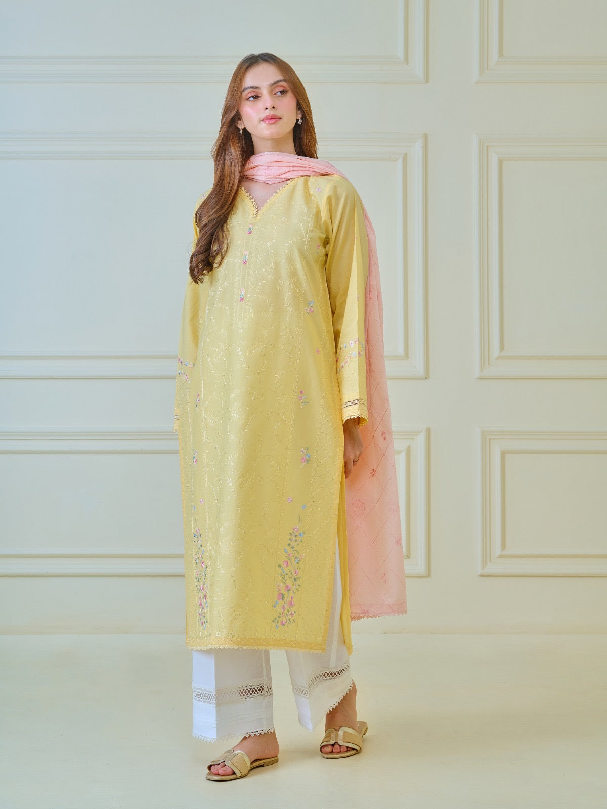 (Unstitched) 2 Piece - Pure Embroidered Cambric Suit KJ-4301A