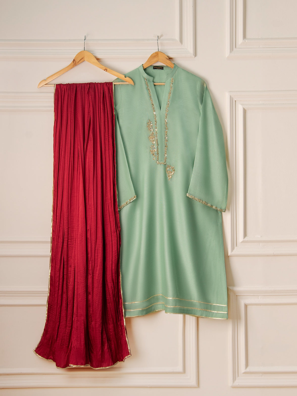 3 Piece - Pure Cotton Net Embroidered Suit S110563