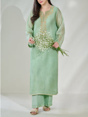 2 Piece - Pure Cotton Net Embroidered Suit S110378