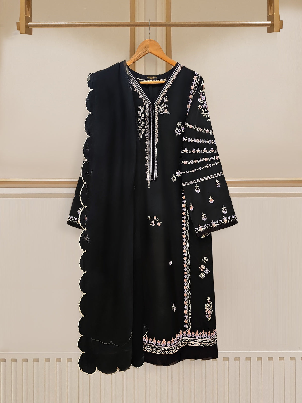 3 Piece - Pure Raw Silk Embroidered Suit S109636