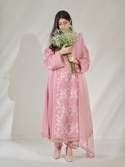 3 Piece- Pure Silk Net Embroidered Suit S110366