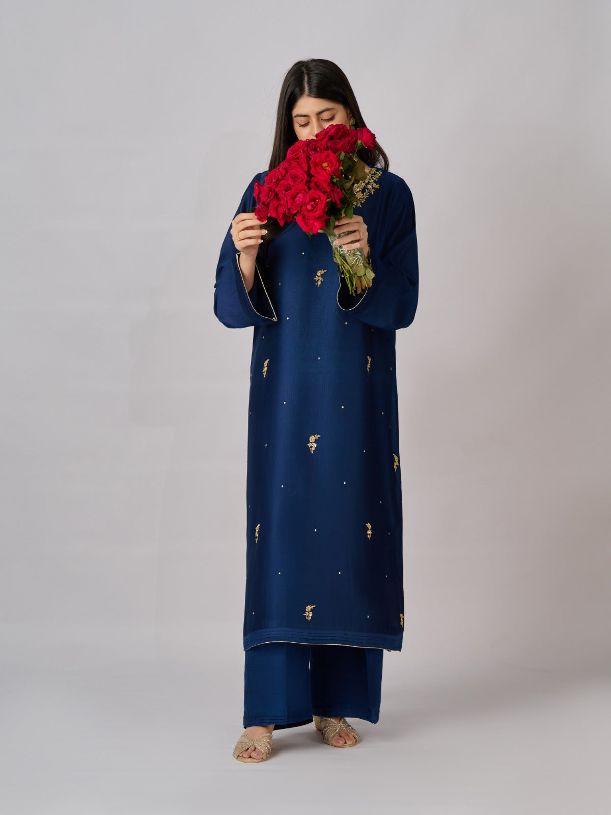 2 Piece- Pure Silk Net Embroidered Suit S110334