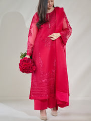 3 Piece - Pure Organza Embroidered Suit S110427