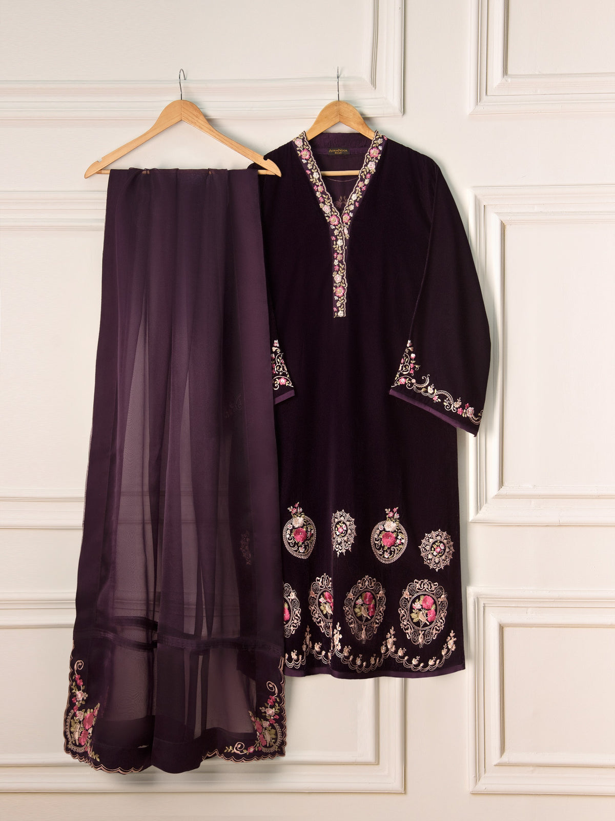 3 Piece- Embroidered Velvet Suit S110833