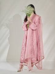 3 Piece- Pure Silk Net Embroidered Suit S110366