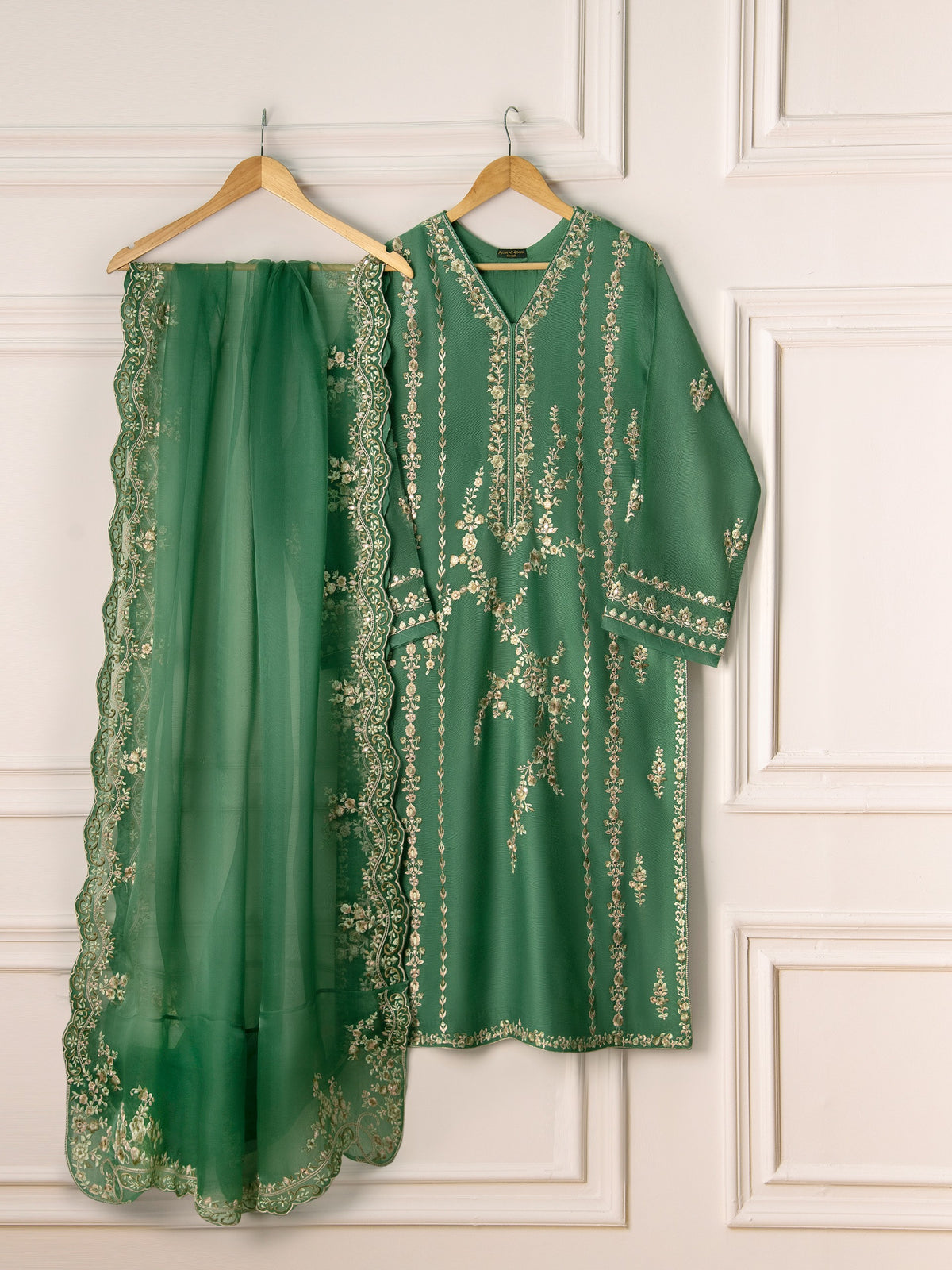 3 Piece- Pure Cotton Net Embroidered Suit S110954