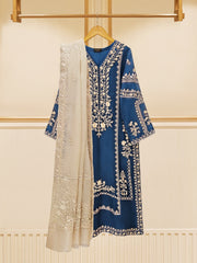 3 Piece - Pure Cotton Net Embroidered Suit S109386