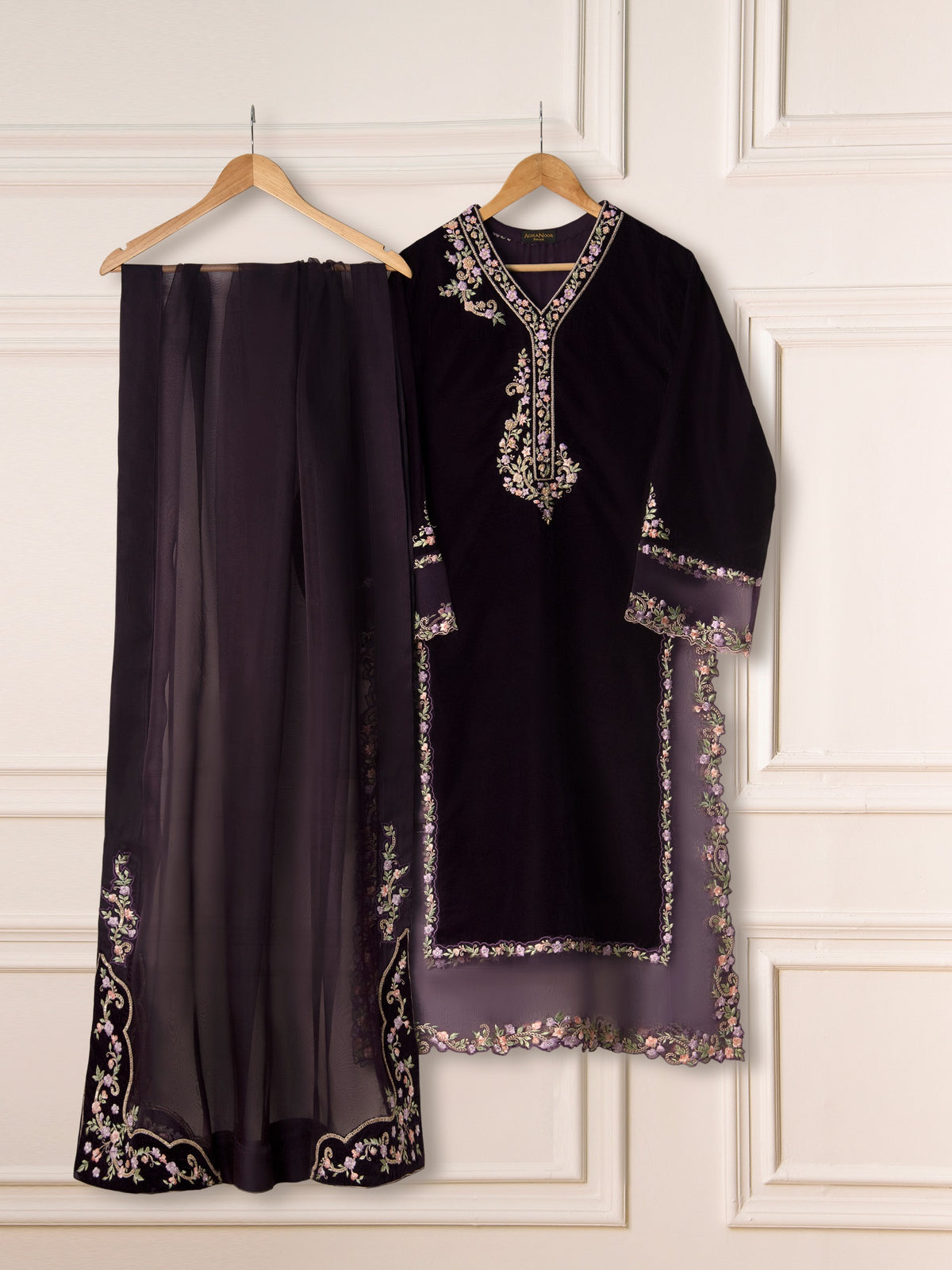 3 Piece- Embroidered Velvet Suit S110929