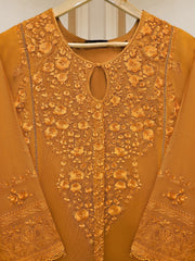 3 Piece - Pure Cotton Net Embroidered Frock S109936