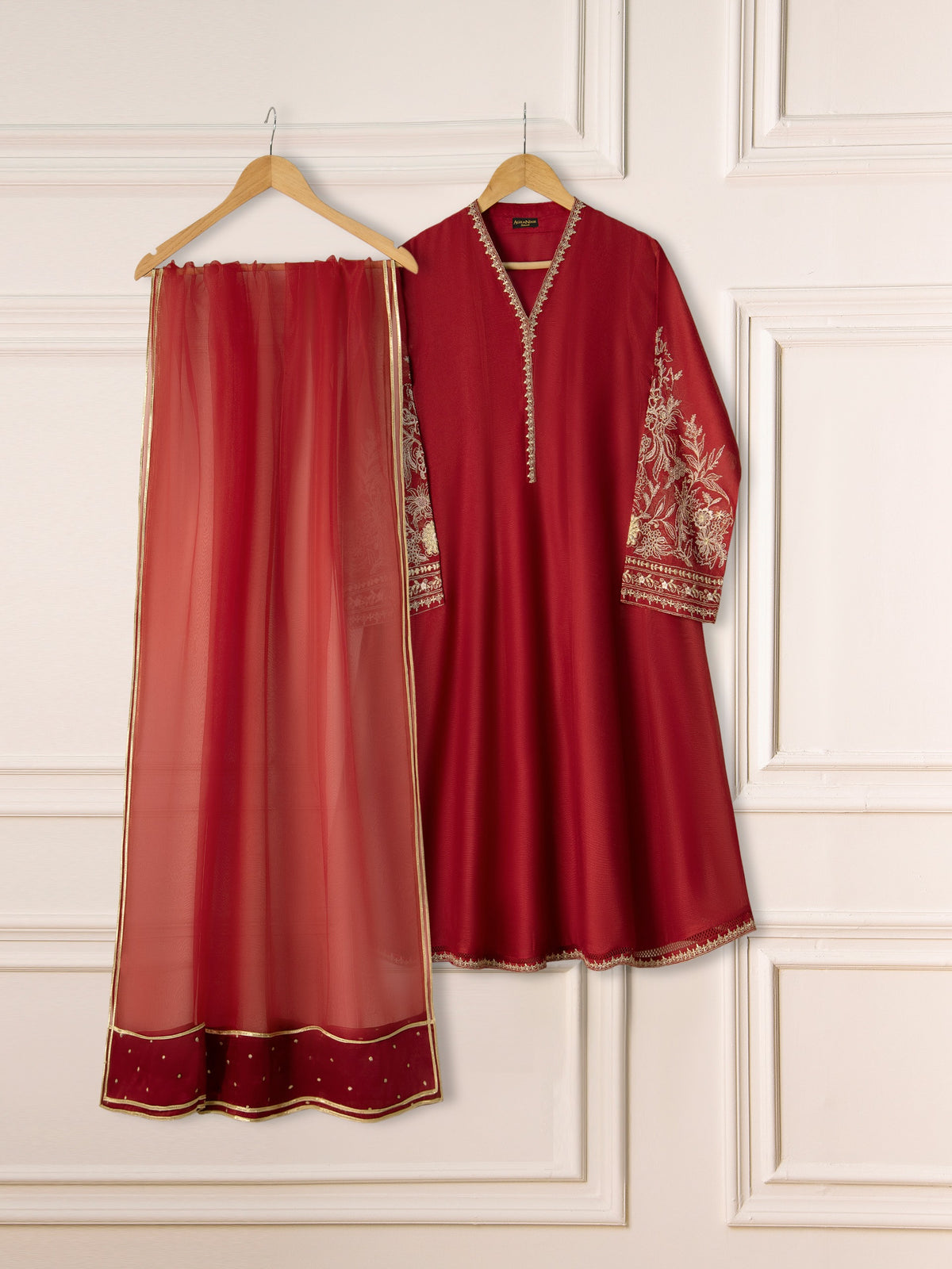 3 Piece - Pure Cotton Net Embroidered Frock S111259