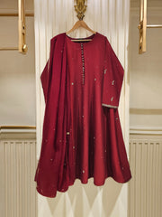 3 Piece- Pure Silk Net Embroidered Suit S111468