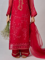 3 Piece - Pure Organza Embroidered Suit S110348