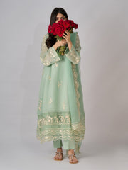 3 Piece - Pure Cotton Net Embroidered Suit S110331